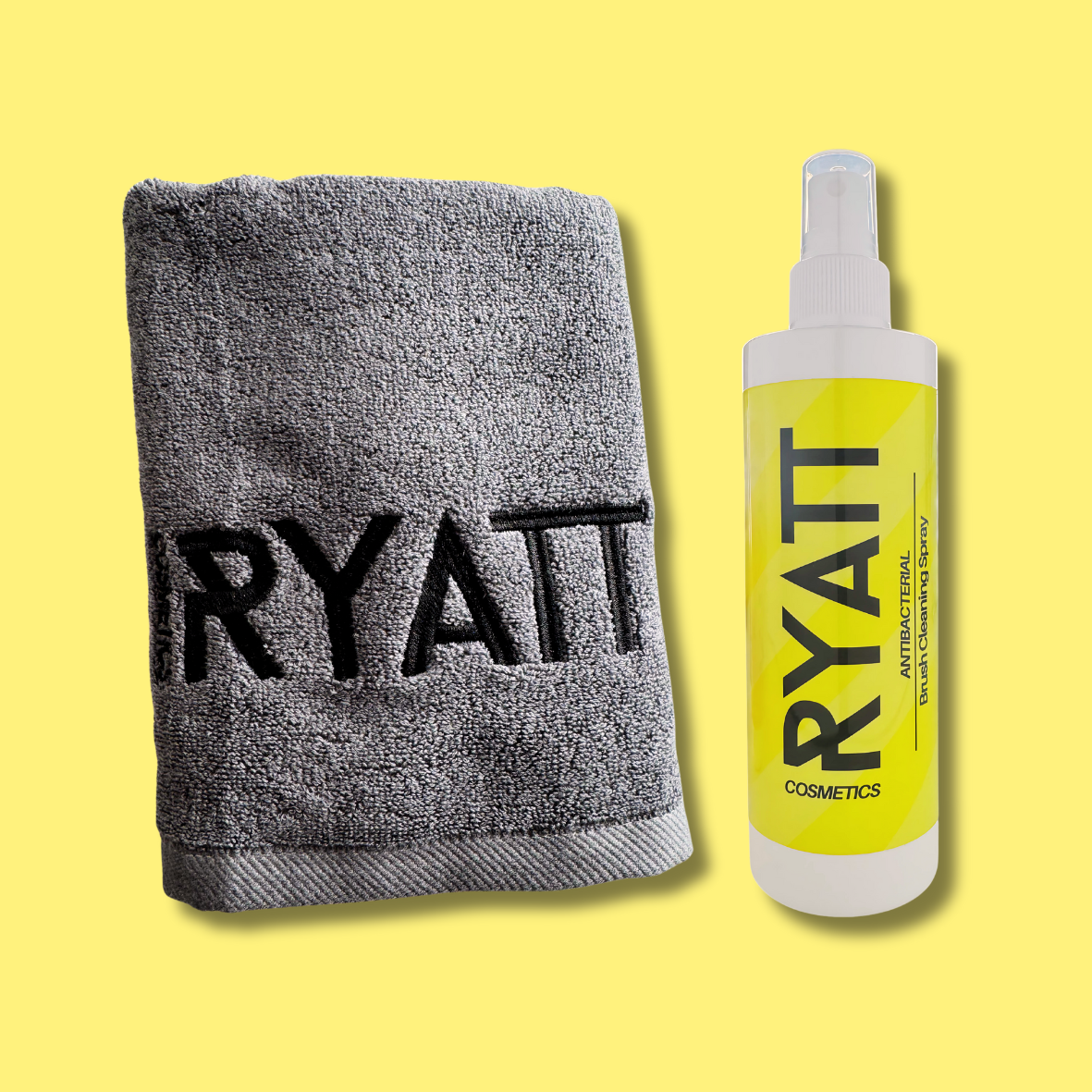 Ryatt Cosmetics 250ml Makeup Brush Cleaner Spray and Makeup Brush Cleaning Towel Bundle