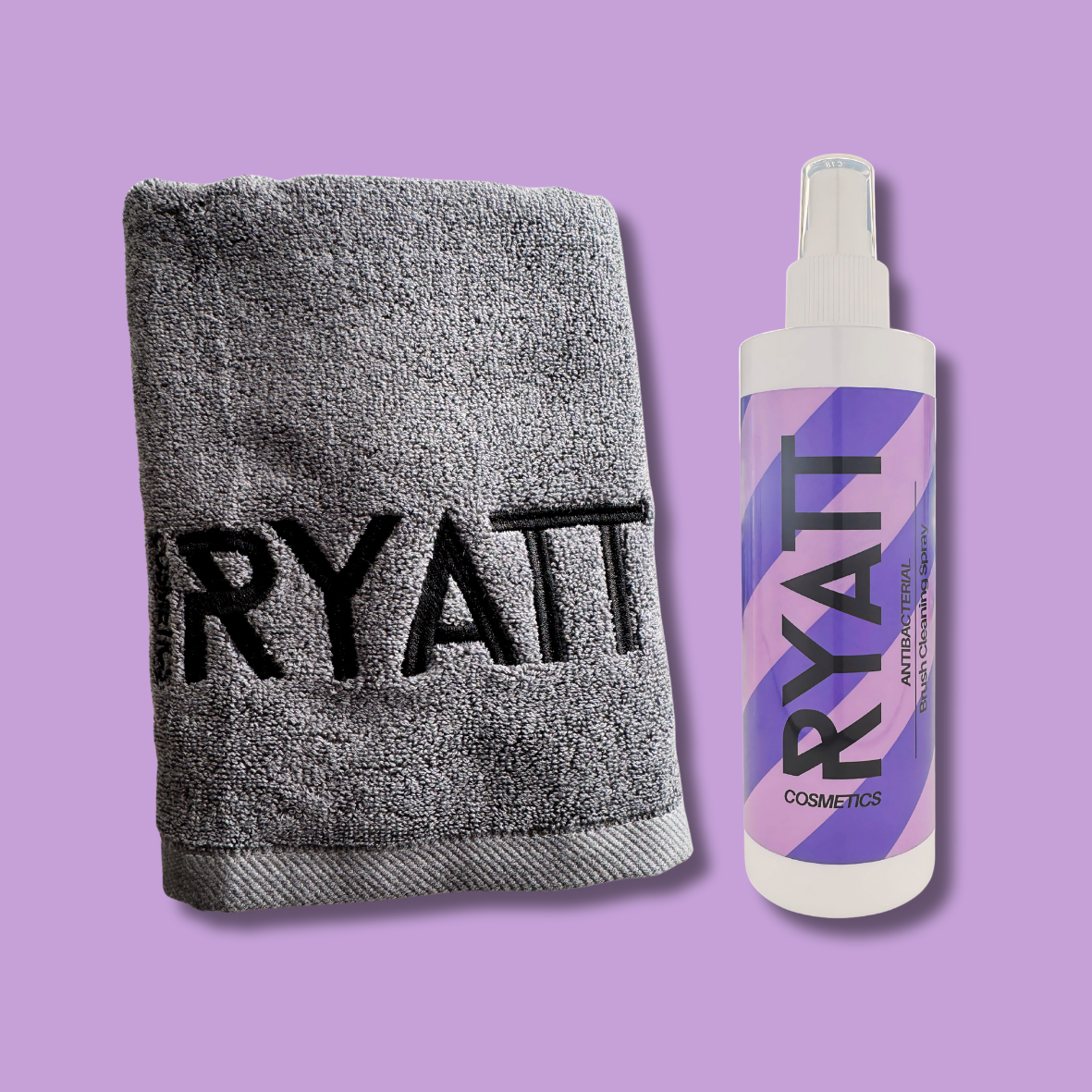 Ryatt Cosmetics 250ml Makeup Brush Cleaner Spray and Makeup Brush Cleaning Towel Bundle