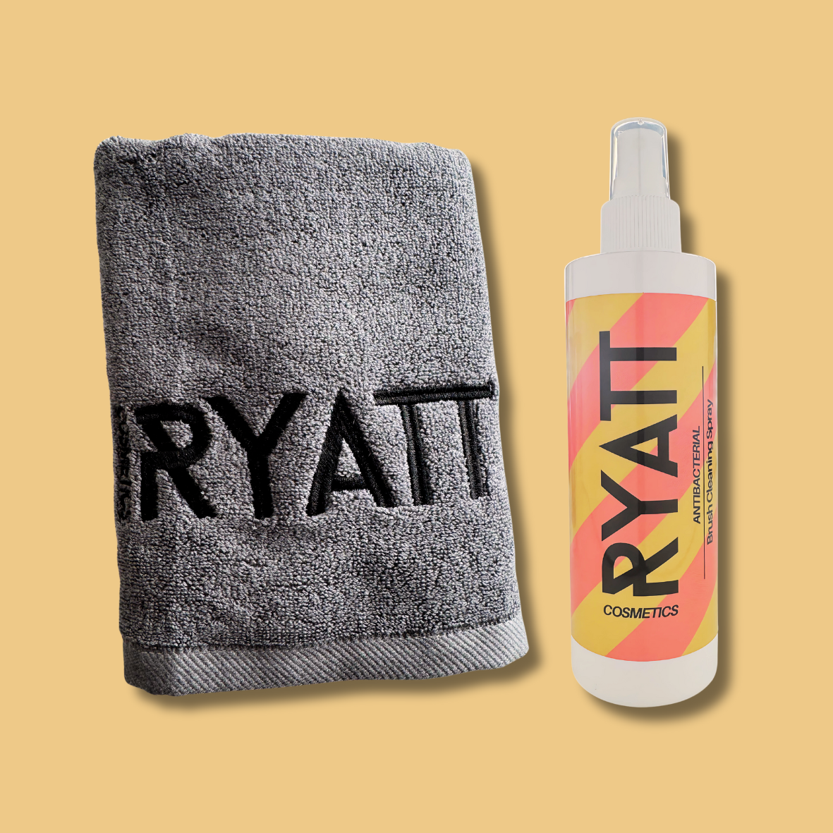 Ryatt Cosmetics 250ml Makeup Brush Cleaner Spray and Makeup Brush Cleaning Towel Bundle